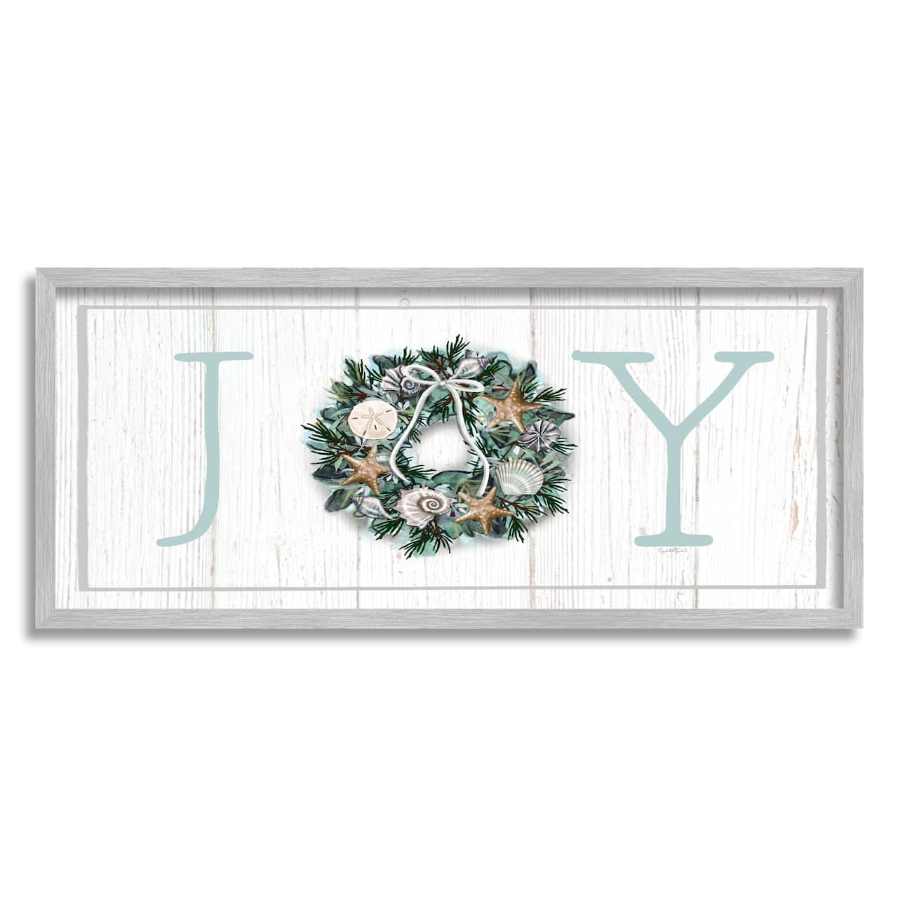 Stupell Industries Joy Holiday Seashell Wreath Framed Giclee Art